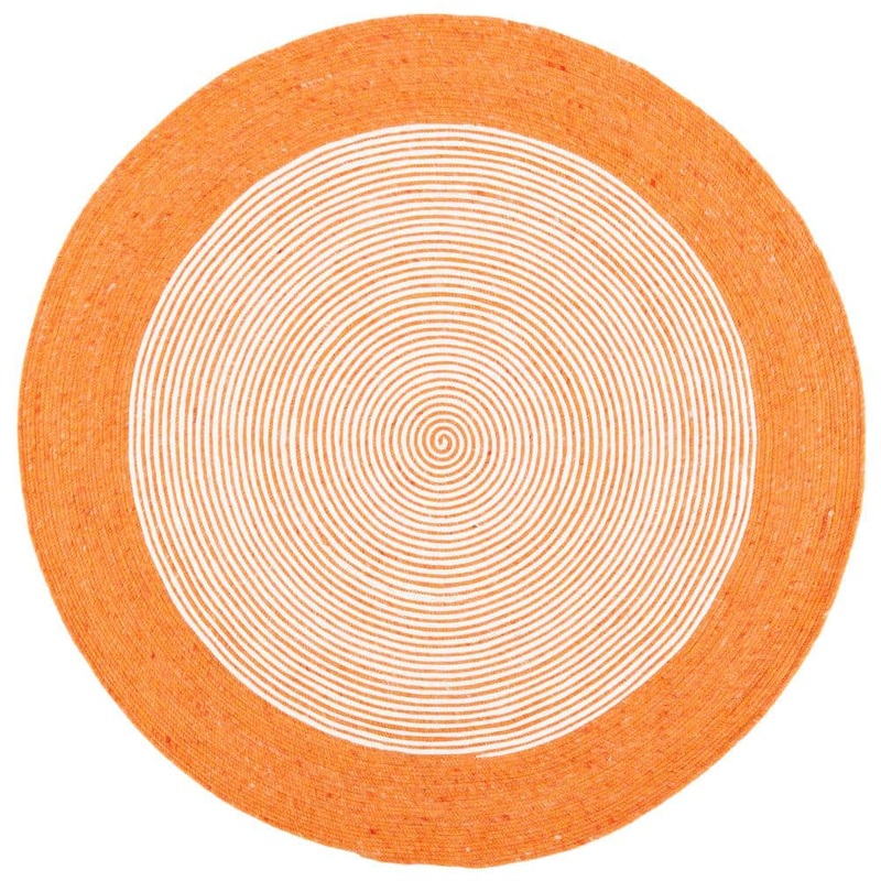 SAFAVIEH Braided Orange Ivory 6 ft. x 6 ft. Border Striped Round Area Rug BRD904P-6R