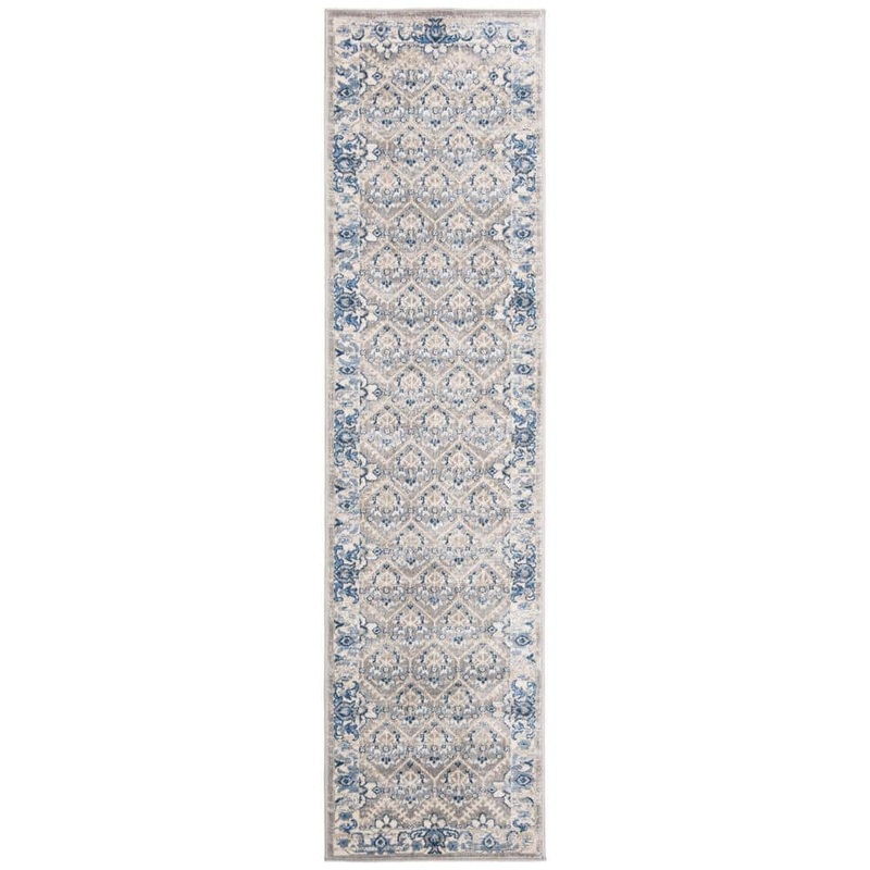 SAFAVIEH Brentwood Light Gray/Blue 2 ft. x 14 ft. Border Geometric Medallion Runner Rug BNT810G-214
