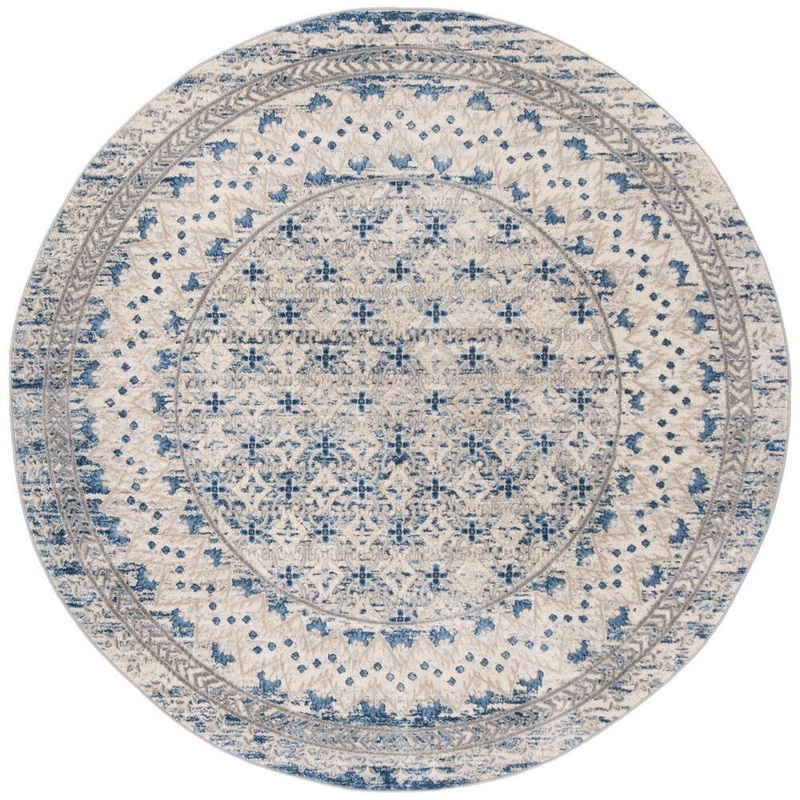 SAFAVIEH Brentwood Light Gray/Blue 7 ft. x 7 ft. Round Geometric Multi-Border Area Rug BNT899G-7R