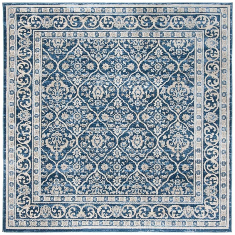 SAFAVIEH Brentwood Navy/Light Gray 5 ft. x 5 ft. Square Floral Border Geometric Area Rug BNT870M-5SQ