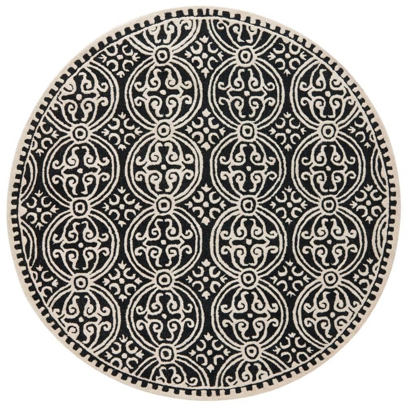 SAFAVIEH Cambridge Black/Ivory Doormat 3 ft. x 3 ft. Round Geometric Medallion Area Rug CAM123E-3R