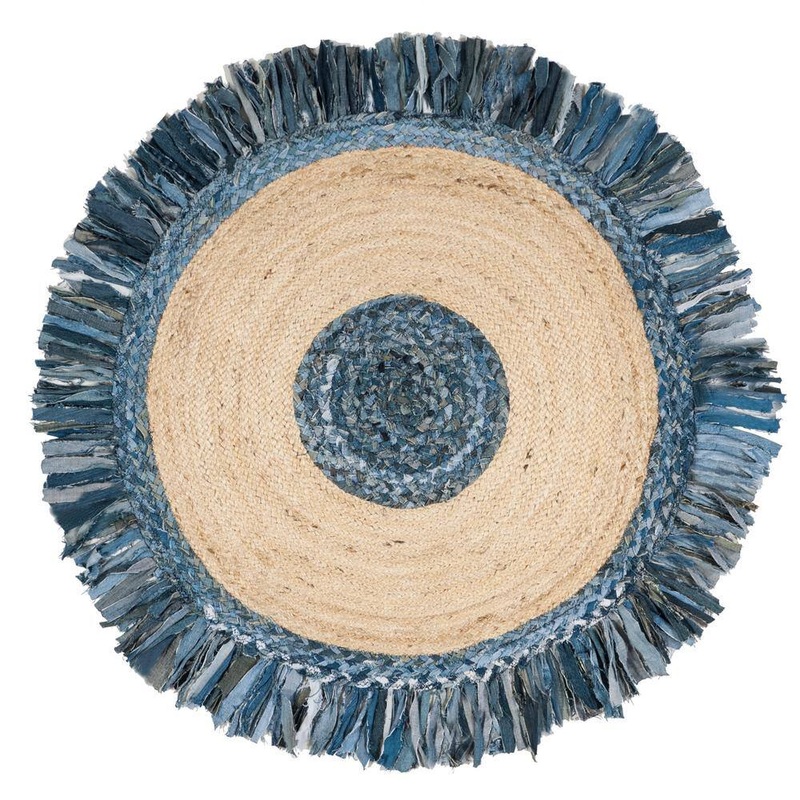 SAFAVIEH Cape Cod Ivory/Denim Doormat 3 ft. x 3 ft. Round Gradient Border Area Rug CAP205D-3R