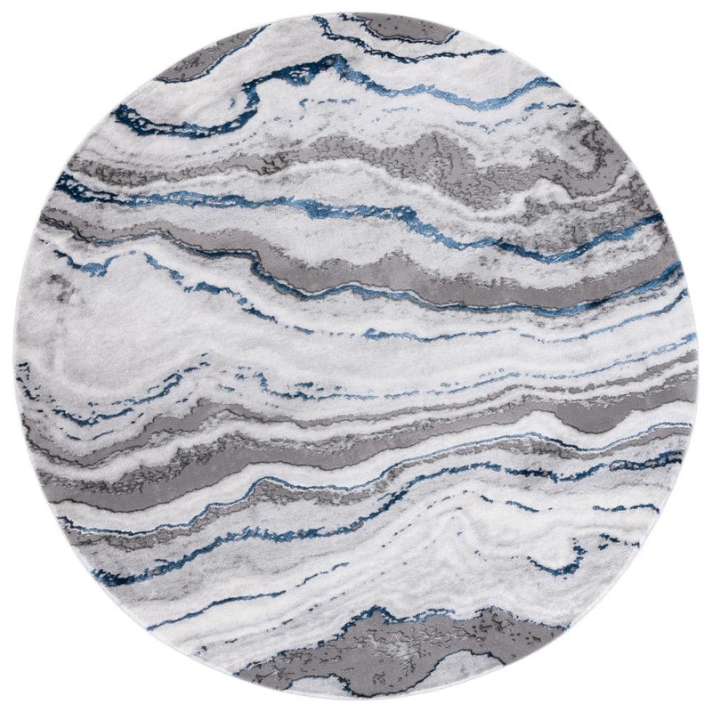 SAFAVIEH Craft Gray/Blue 7 ft. x 7 ft. Marbled Abstract Round Area Rug CFT858H-7R