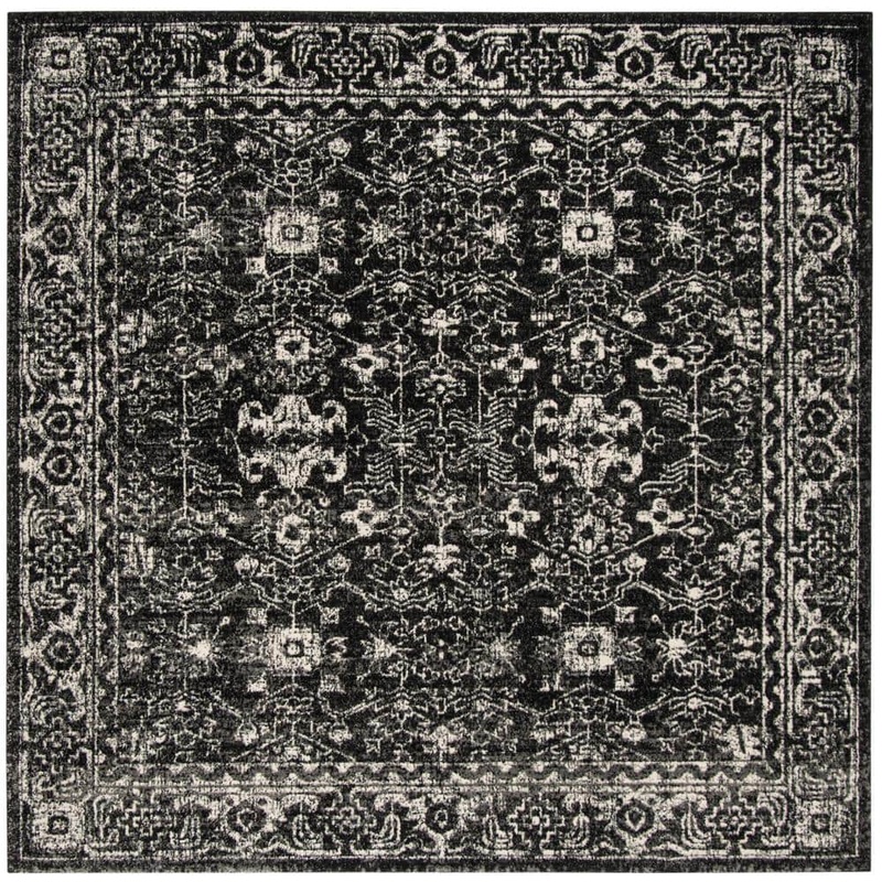 SAFAVIEH Evoke Charcoal/Ivory Doormat 3 ft. x 3 ft. Distressed Floral Speckles Square Area Rug EVK270K-3SQ