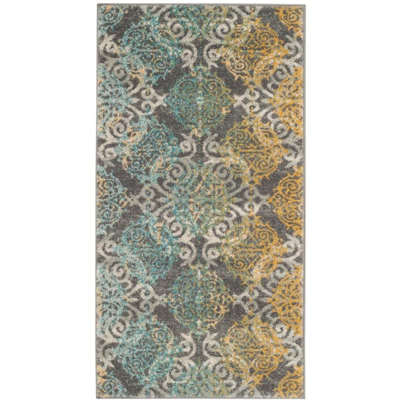 SAFAVIEH Evoke Gray/Ivory Doormat 2 ft. x 4 ft. Geometric Area Rug EVK230D-24