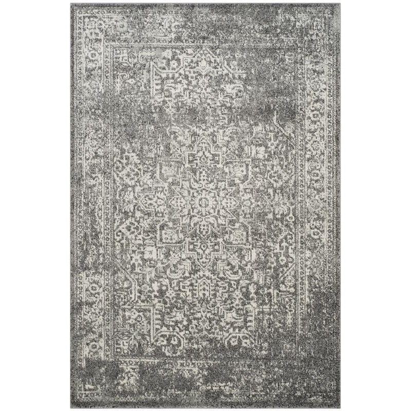 SAFAVIEH Evoke Grey/Ivory 4 ft. x 6 ft. Distressed Border Medallion Area Rug EVK256D-4