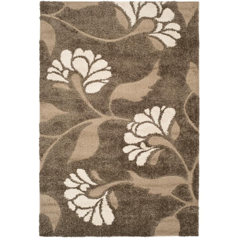 SAFAVIEH Florida Shag Smoke/Beige Doormat 2 ft. x 4 ft. Floral Area Rug SG459-7913-24