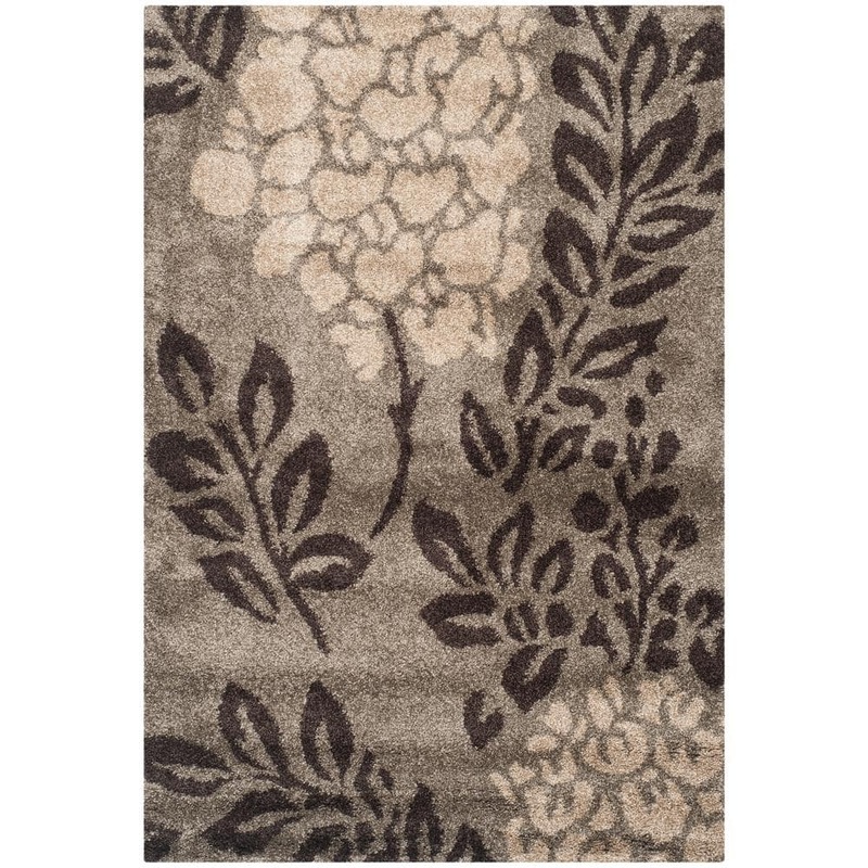 SAFAVIEH Florida Shag Smoke/Dark Brown 5 ft. x 8 ft. Floral Area Rug SG456-7928-5