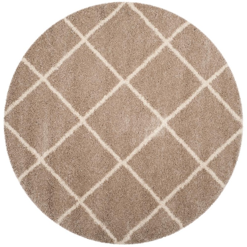 SAFAVIEH Hudson Shag Beige/Ivory 7 ft. x 7 ft. Round Diamonds Geometric Area Rug SGH281S-7R