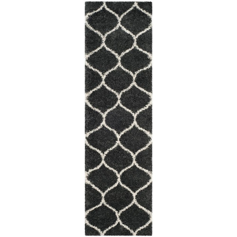 SAFAVIEH Hudson Shag Dark Gray/Ivory 2 ft. x 12 ft. Trellis Runner Rug SGH280G-212