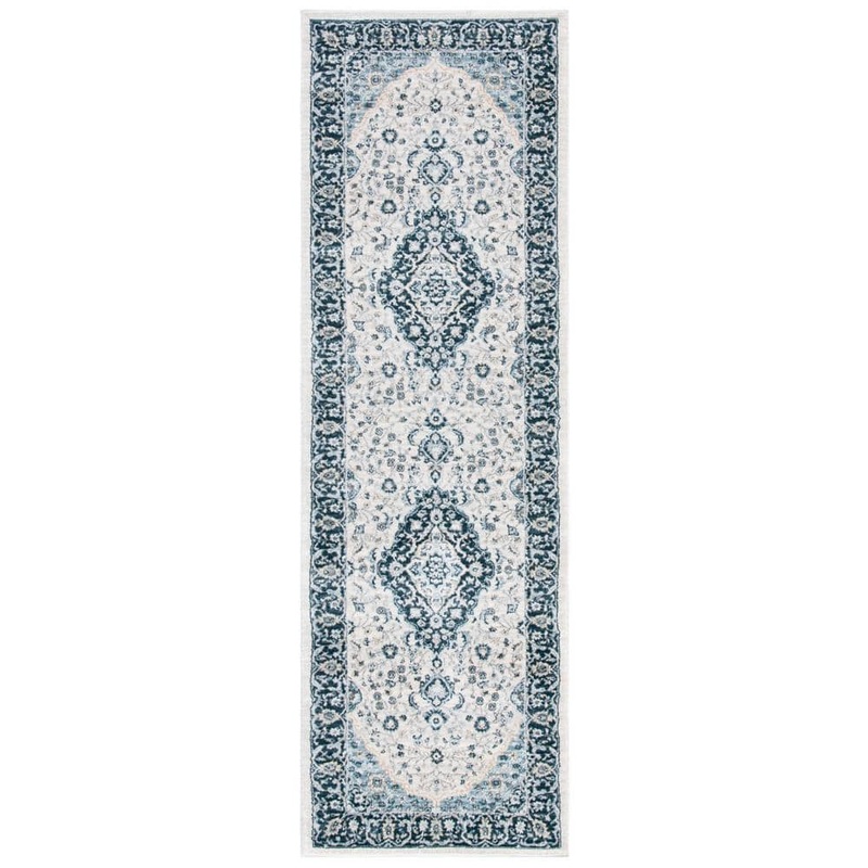 SAFAVIEH Isabella Cream/Dark Blue 2 ft. x 7 ft. Geometric Runner Rug ISA919A-27