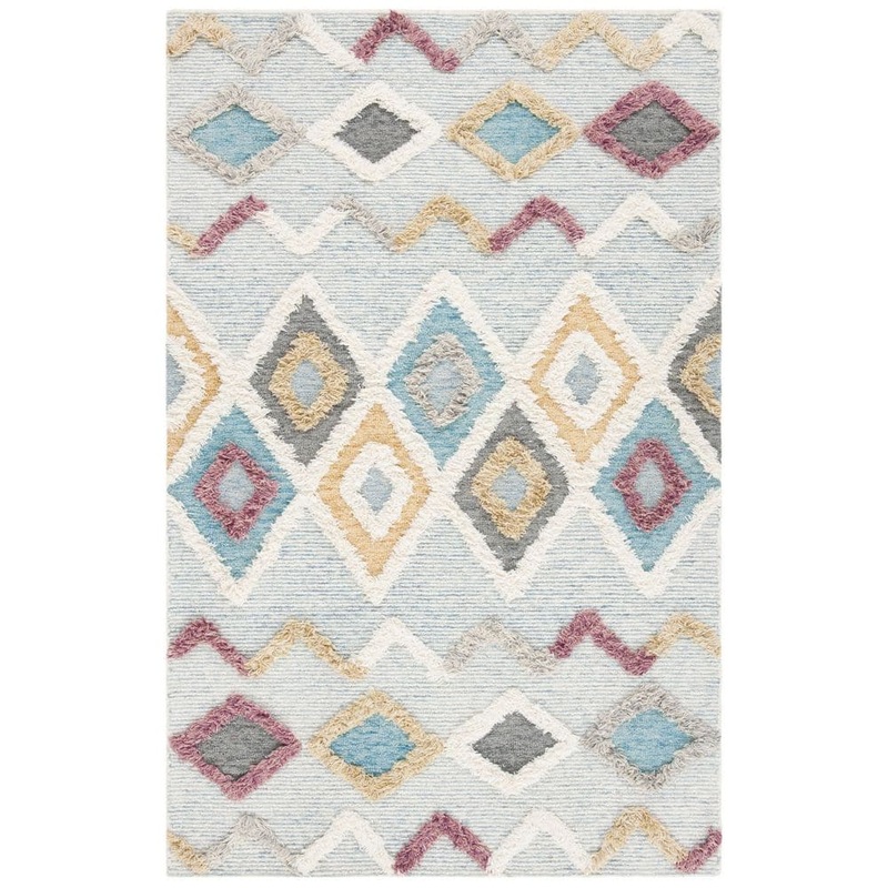 SAFAVIEH Kenya Grey/Ivory 6 ft. x 9 ft. High-Low Flokati Trellis Chevron Area Rug KNY663F-6