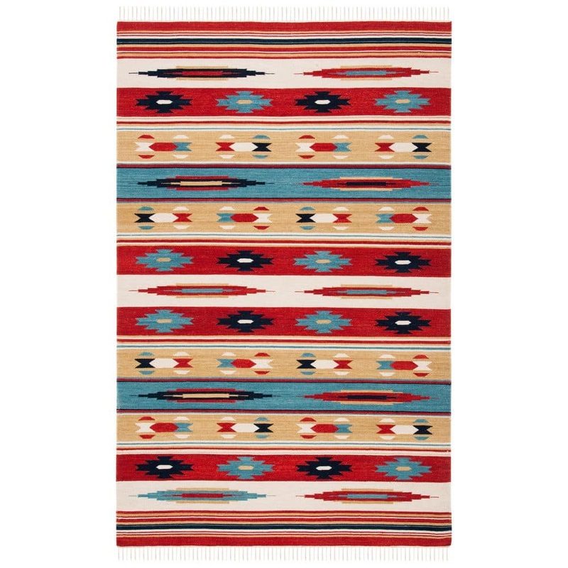 SAFAVIEH Kilim Beige/Red 4 ft. x 6 ft. Striped Native American Geometric Area Rug KLM712A-4