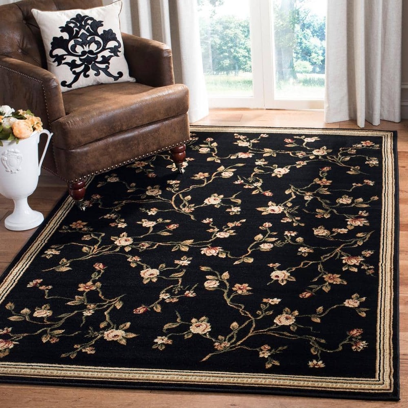 SAFAVIEH Lyndhurst Black 8 ft. x 11 ft. Solid Border Floral Area Rug LNH220A-8