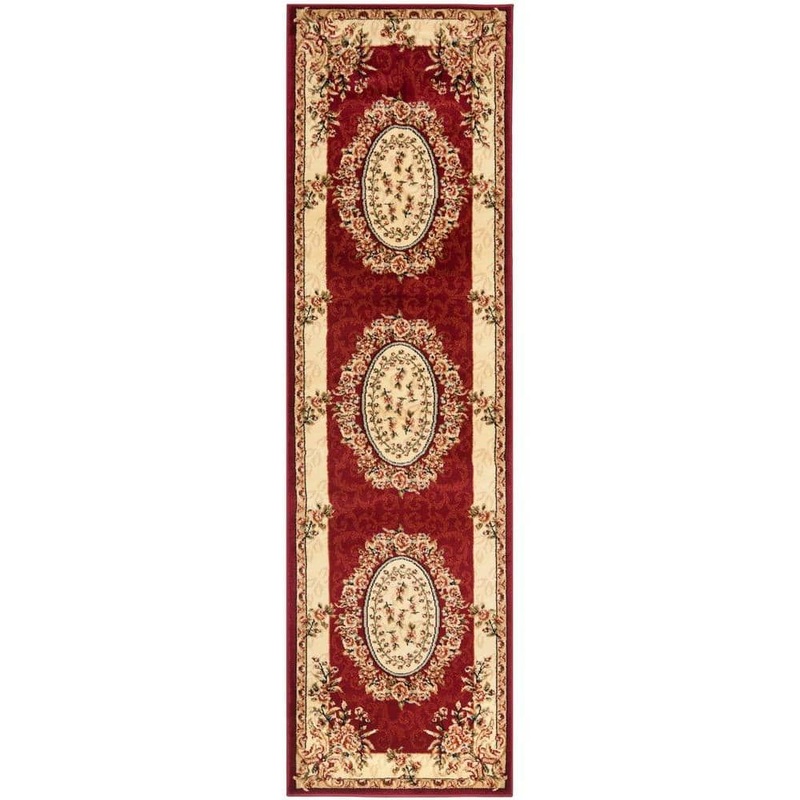 SAFAVIEH Lyndhurst Red/Ivory 2 ft. x 12 ft. Floral Medallion Border Runner Rug LNH328C-212