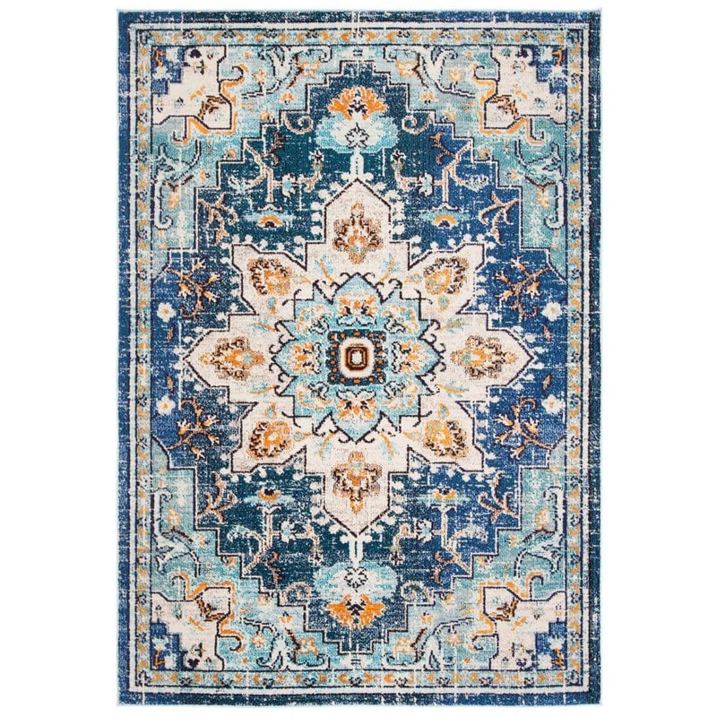 SAFAVIEH Madison Blue/Light Blue Doormat 2 ft. x 4 ft. Border Geometric Floral Medallion Area Rug MAD473M-24