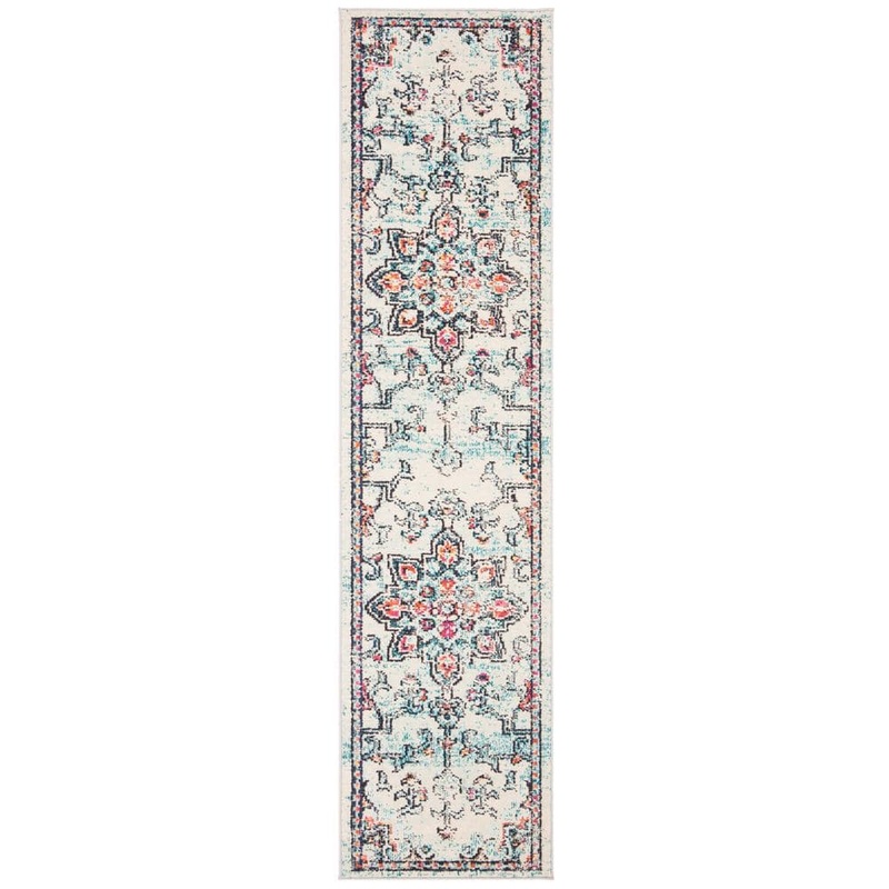 SAFAVIEH Madison Cream/Blue 2 ft. x 10 ft. Distressed Border Runner Rug MAD473B-210