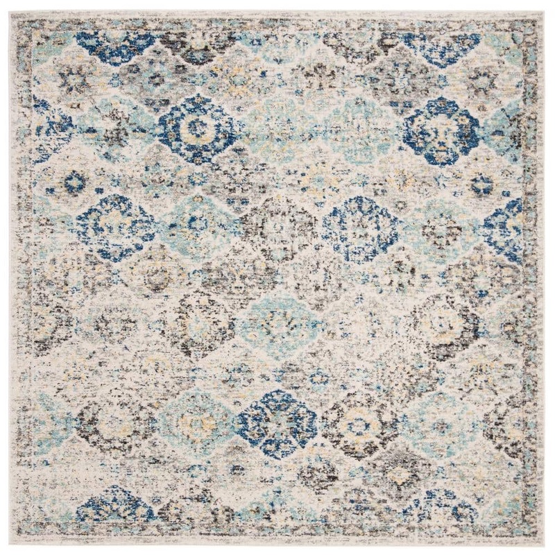 SAFAVIEH Madison Ivory/Aqua 4 ft. x 4 ft. Square Border Area Rug MAD611A-4SQ