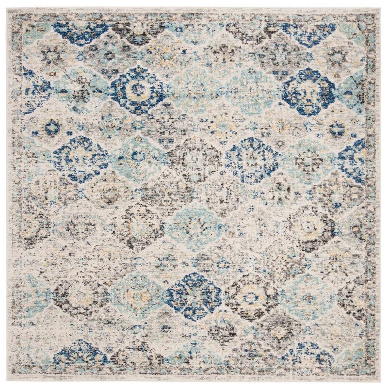 SAFAVIEH Madison Ivory/Aqua Doormat 3 ft. x 3 ft. Square Border Area Rug MAD611A-3SQ