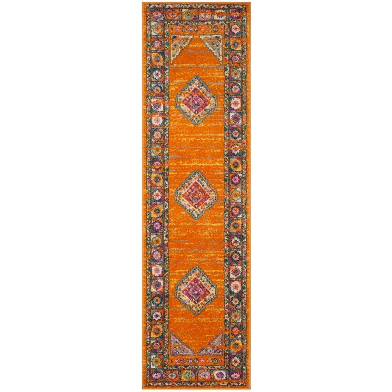 SAFAVIEH Madison Orange/Fuchsia 2 ft. x 10 ft. Border Runner Rug MAD133D-210