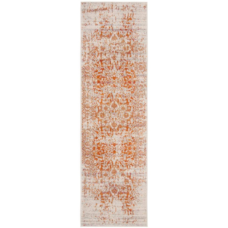 SAFAVIEH Madison Orange/Ivory 2 ft. x 16 ft. Geometric Border Floral Medallion Runner Rug MAD603P-216