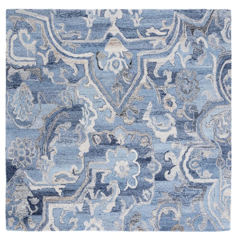SAFAVIEH Marquee Blue/Gray 6 ft. x 6 ft. Abstract Floral Square Area Rug MRQ116M-6SQ