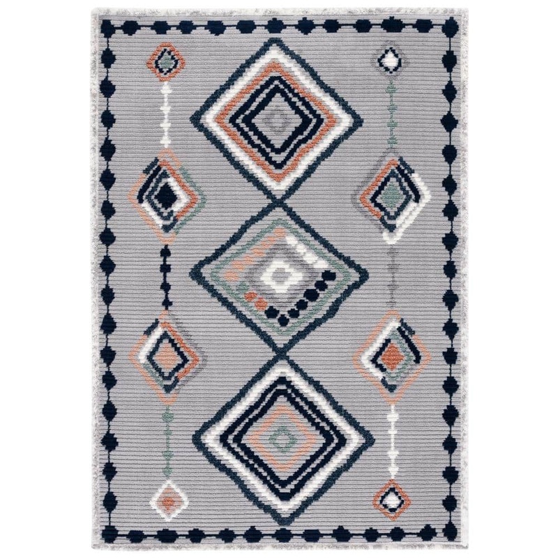 SAFAVIEH Marrakesh Gray/Blue Rust 9 ft. x 12 ft. Geometric Striped Area Rug MRK616F-9