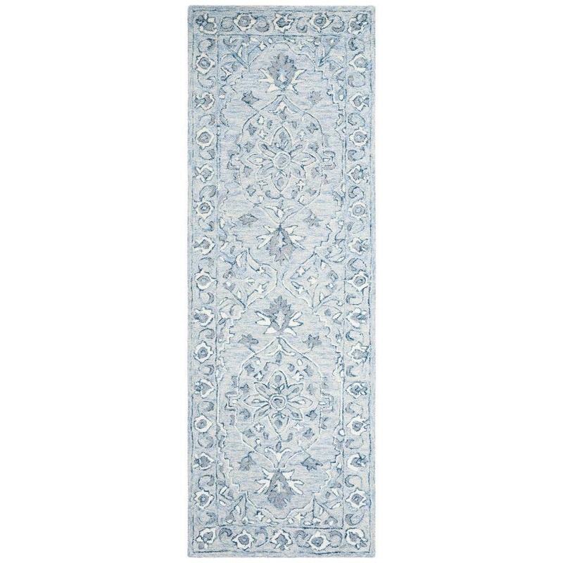 SAFAVIEH Micro-Loop Light Blue/Ivory 2 ft. x 5 ft. Floral Border Runner Rug MLP504M-25