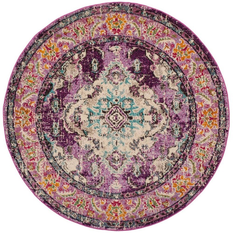 SAFAVIEH Monaco 5 ft. x 5 ft. Violet/Light Blue Round Border Area Rug MNC243L-5R
