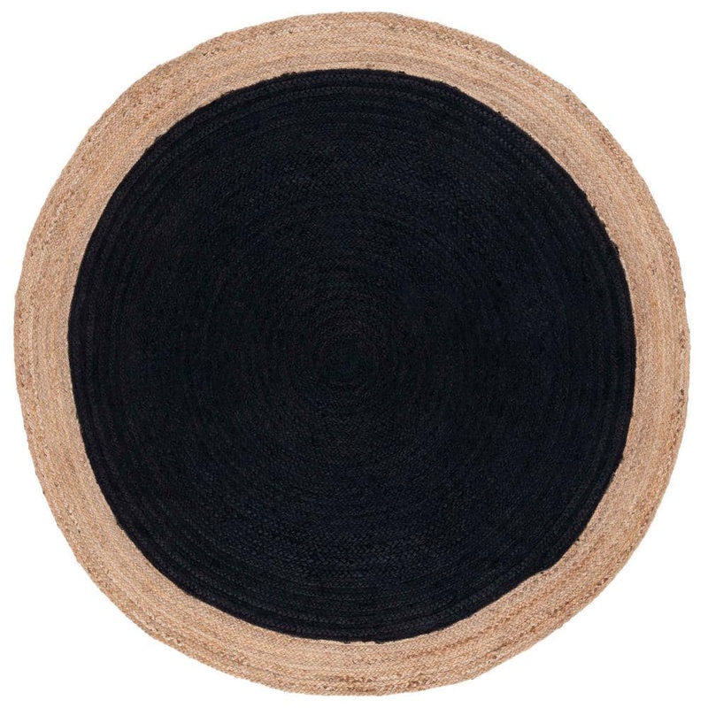 SAFAVIEH Natural Fiber Black/Beige 8 ft. x 8 ft. Woven Ascending Round Area Rug NF801Z-8R
