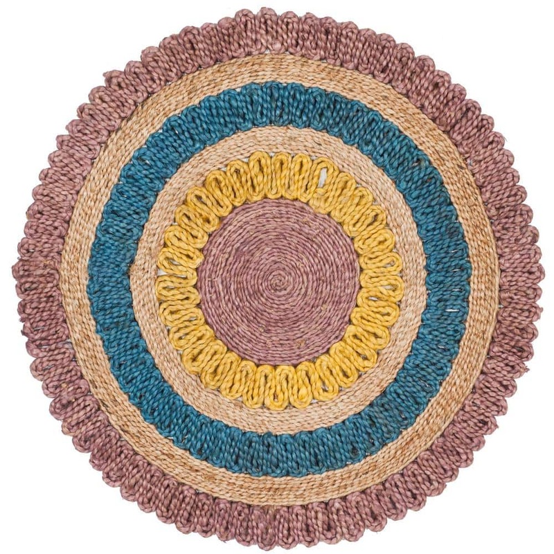 SAFAVIEH Natural Fiber Lavender/Multi 7 ft. x 7 ft. Round Border Area Rug NF201A-7R
