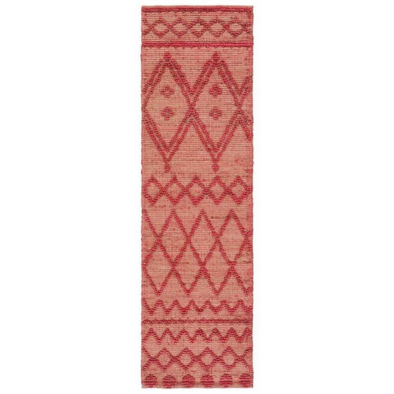 SAFAVIEH Natural Fiber Red/Beige 2 ft. x 8 ft. Chevron High-Low Runner Rug NF219Q-28