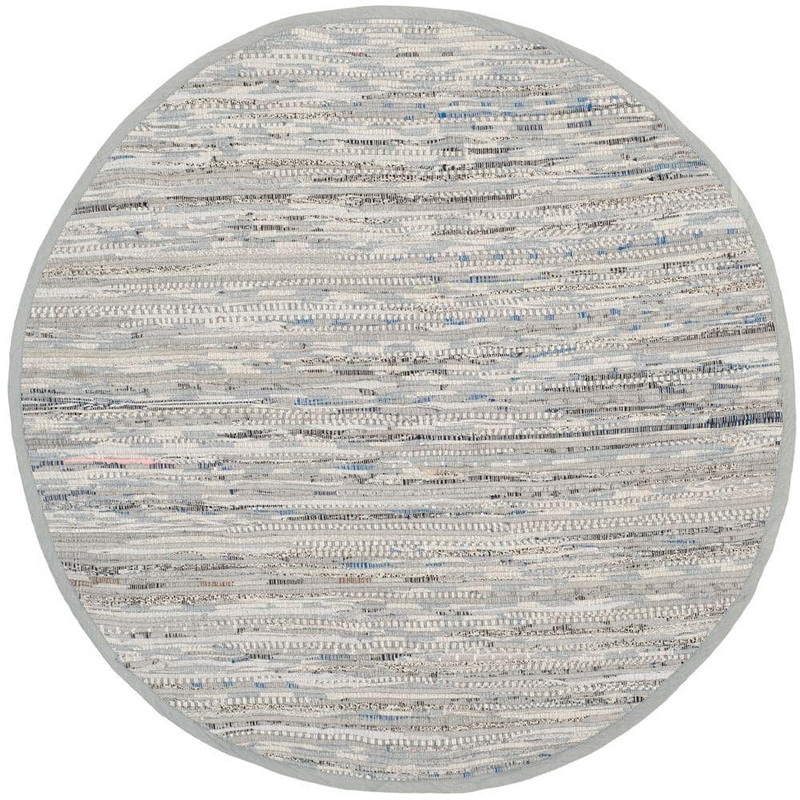 SAFAVIEH Rag Rug Grey 8 ft. x 8 ft. Round Striped Area Rug RAR121A-8R