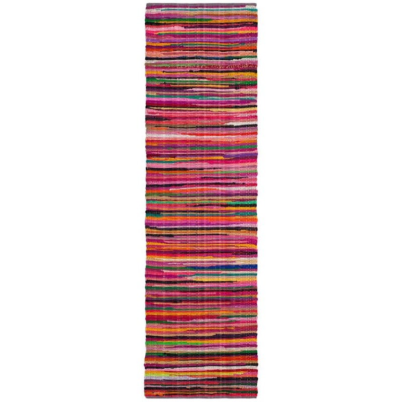 SAFAVIEH Rag Rug Red/Multi 2 ft. x 7 ft. Distress Striped Runner Rug RAR240D-27