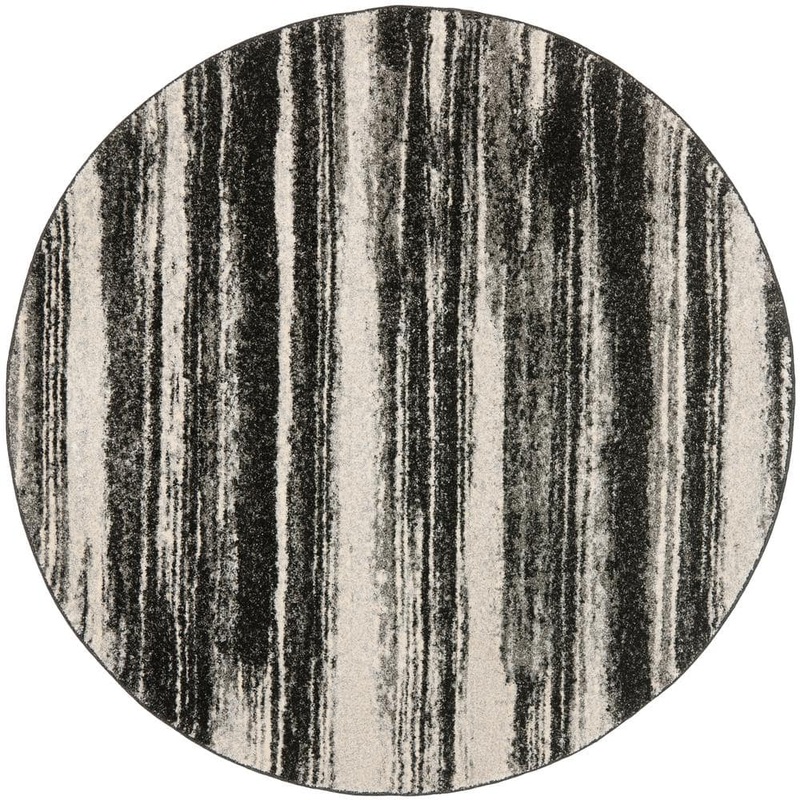 SAFAVIEH Retro Dark Gray/Light Gray 6 ft. x 6 ft. Round Striped Area Rug RET2693-8479-6R