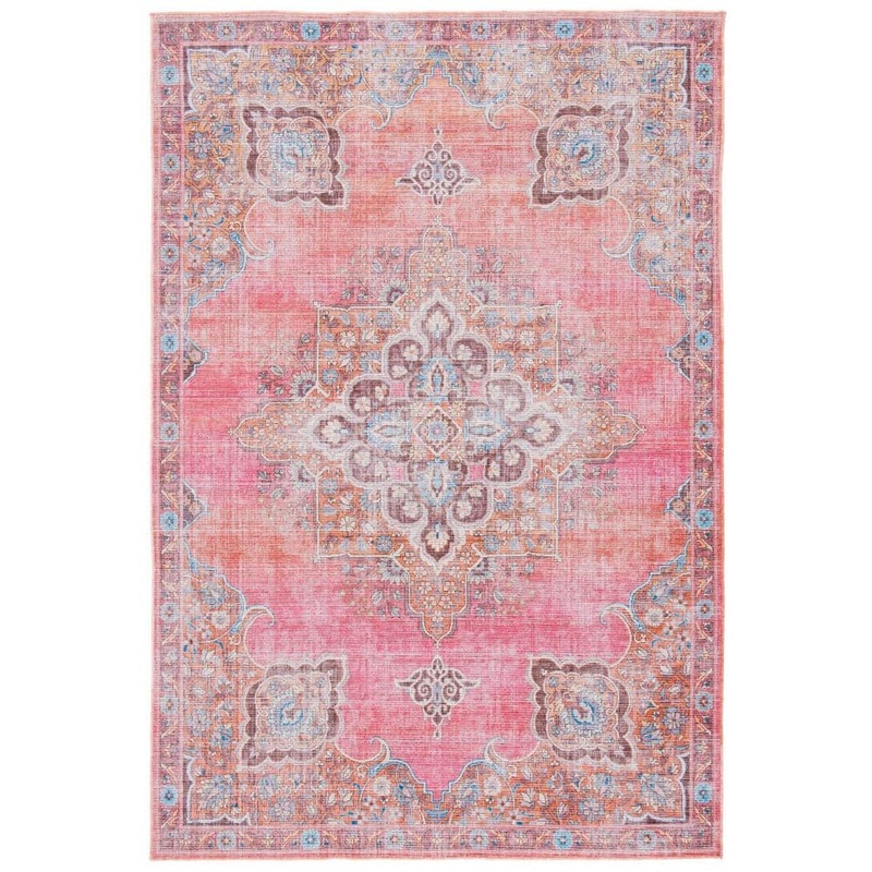 SAFAVIEH Serapi Pink/Beige 4 ft. x 6 ft. Machine Washable Geometric Distressed Area Rug SEP580U-4