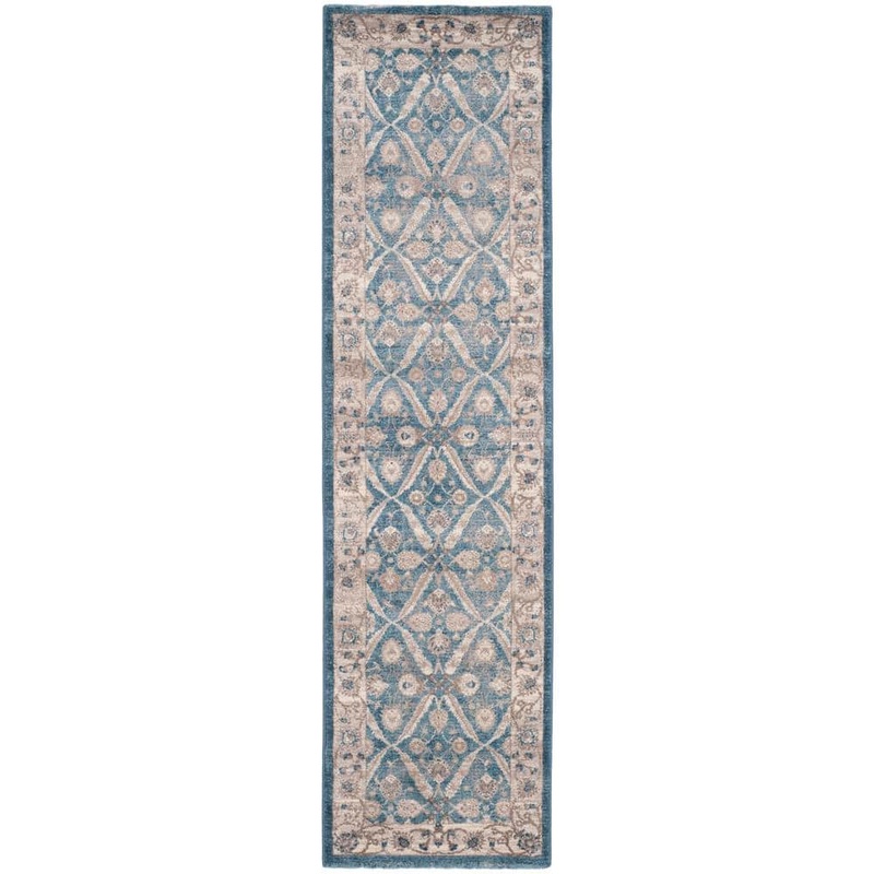 SAFAVIEH Sofia Blue/Beige 2 ft. x 6 ft. Border Runner Rug SOF378C-26
