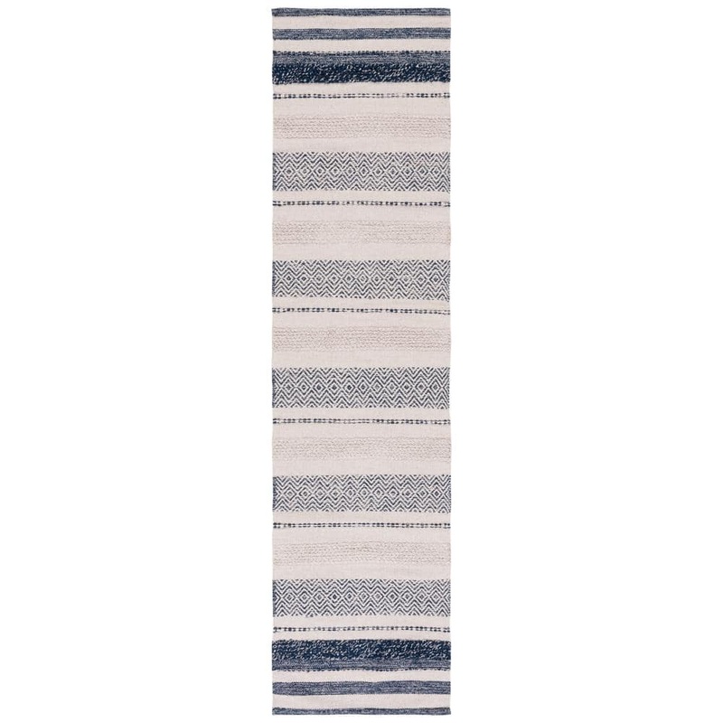 SAFAVIEH Striped Kilim Ivory Navy 2 ft. x 9 ft. Chevron Striped Runner Rug STK502A-29