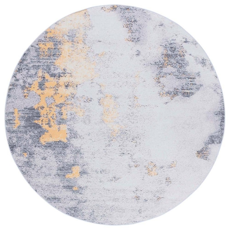 SAFAVIEH Tacoma Gray/Gold 6 ft. x 6 ft. Machine Washable Distressed Abstract Round Area Rug TAC803F-6R