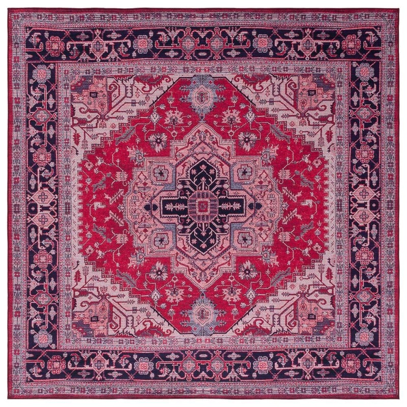 SAFAVIEH Tucson Red/Navy 6 ft. x 6 ft. Machine Washable Border Floral Medallion Square Area Rug TSN128Q-6SQ