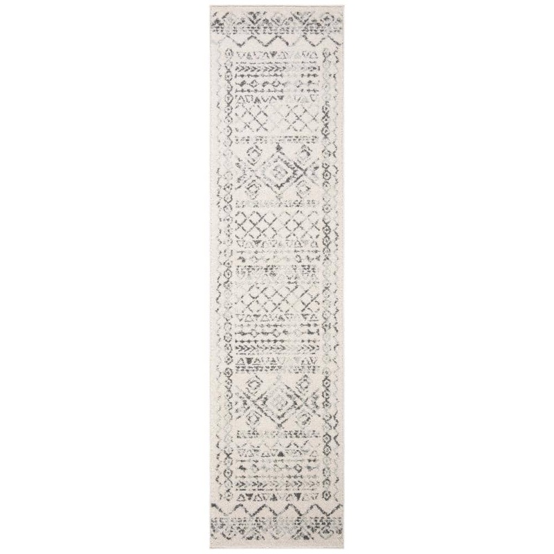 SAFAVIEH Tulum Ivory/Gray 2 ft. x 13 ft. Border Tribal Distressed Runner Rug TUL268A-213