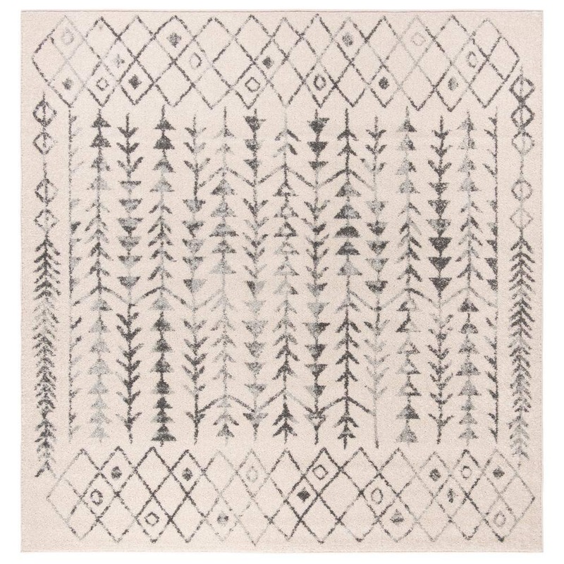 SAFAVIEH Tulum Ivory/Gray 7 ft. x 7 ft. Square Tribal Diamonds Border Area Rug TUL262A-7SQ