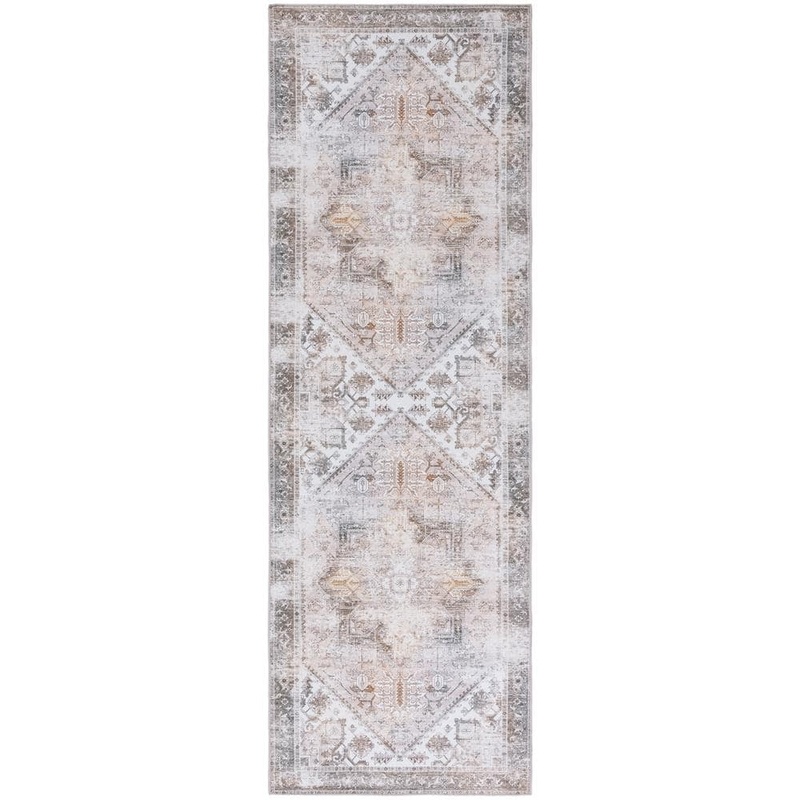 SAFAVIEH Tuscon Beige/Gray 3 ft. x 8 ft. Machine Washable Border Distressed Runner Rug TSN102B-28