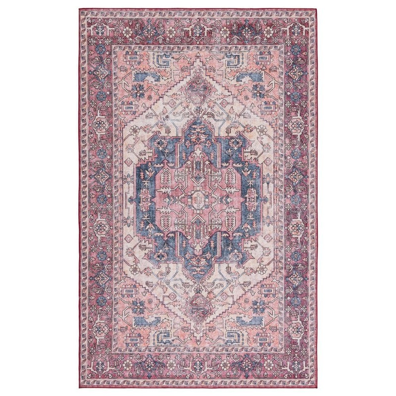 SAFAVIEH Tuscon Beige/Pink 9 ft. x 12 ft. Machine Washable Border Medallion Floral Area Rug TSN143B-9