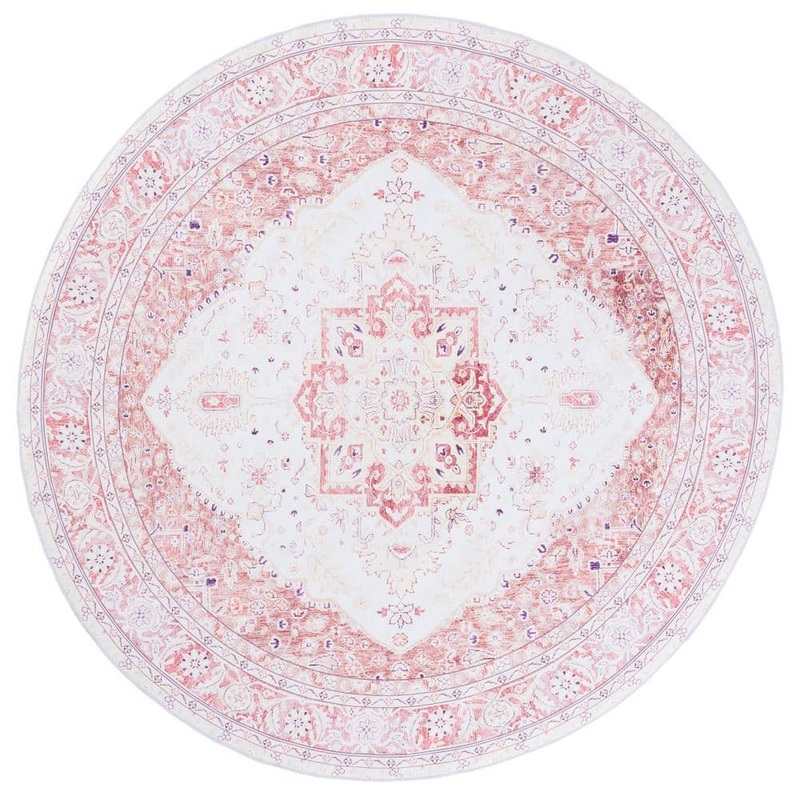 SAFAVIEH Tuscon Beige/Rust 5 ft. x 5 ft. Machine Washable Medallion Floral Round Area Rug TSN107B-5R