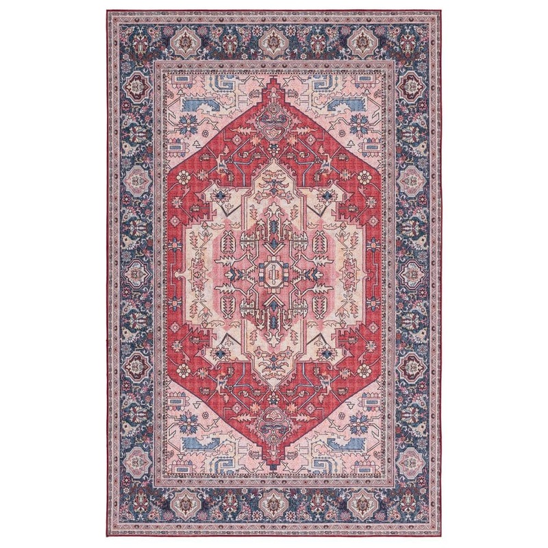 SAFAVIEH Tuscon Red/Navy 4 ft. x 6 ft. Machine Washable Floral Medallion Border Area Rug TSN139Q-4