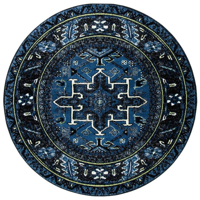 SAFAVIEH Vintage Hamadan Blue/Gray 3 ft. x 3 ft. Floral Border Round Area Rug VTH211N-3R