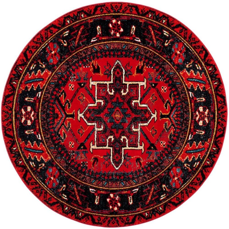 SAFAVIEH Vintage Hamadan Red/Multi 8 ft. x 8 ft. Floral Border Round Area Rug VTH211A-8R