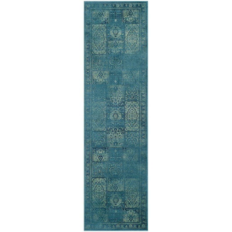 SAFAVIEH Vintage Turquoise/Multi 2 ft. x 10 ft. Border Distressed Runner Rug VTG127-2220-210