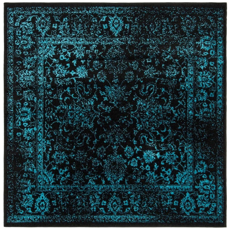 SAFAVIEH Adirondack Black/Teal 4 ft. x 4 ft. Border Distressed Square Area Rug ADR109K-4SQ